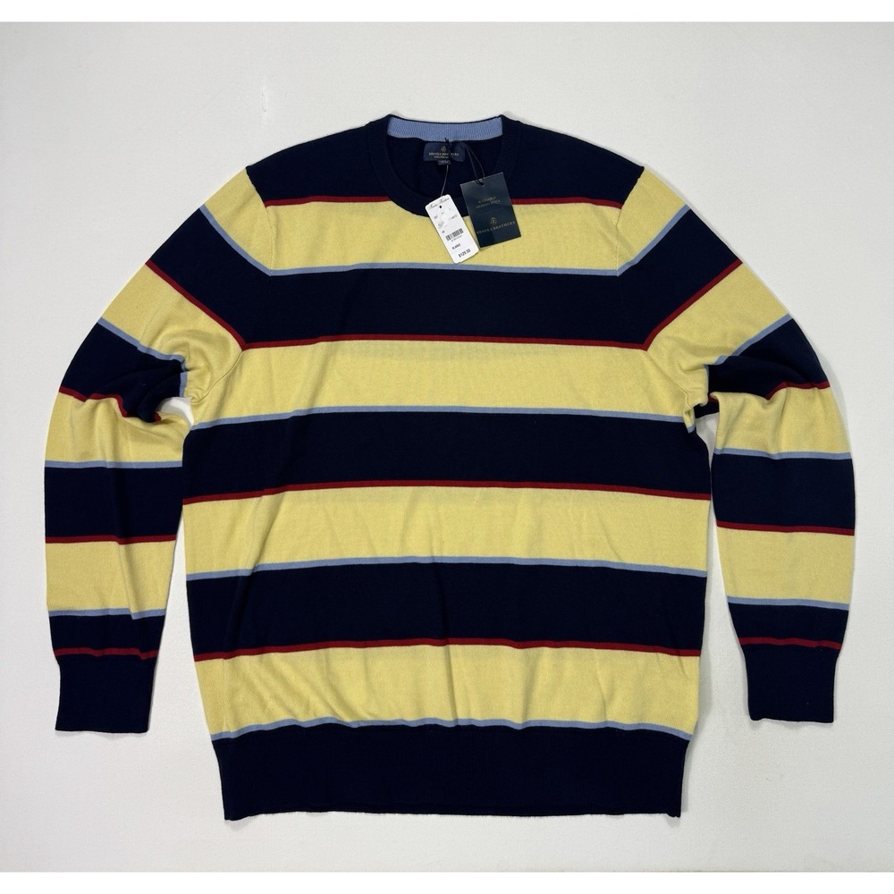Brooks Brothers Washable Merino Wool Sweater Mens XL NWT Striped Yellow Navy